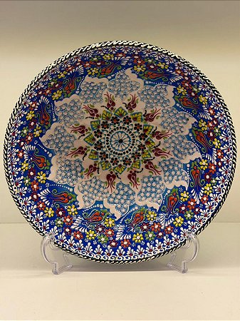 Saladeira - Cerâmica - Turquia - Pintura Alto Relevo - Tamanho Grande - Azul Escuro