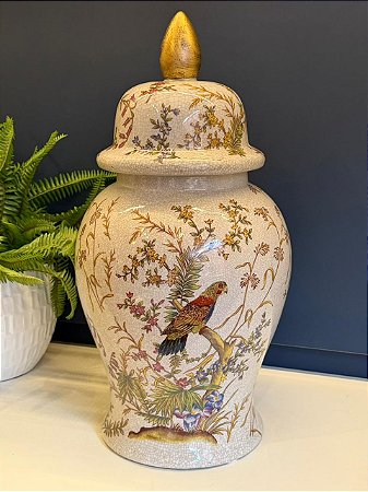 Potiche Cerâmica Off White e Colorido 47CM