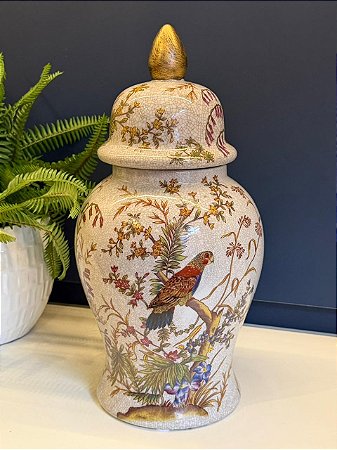 Potiche Cerâmica Off White e Colorido 37CM