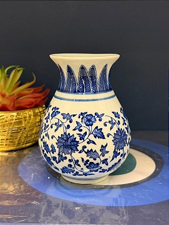 Vaso Decorativo - Cerâmica - Azul e Branco - 12CM