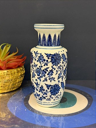 Vaso Decorativo - Cerâmica - Azul e Branco - 14CM