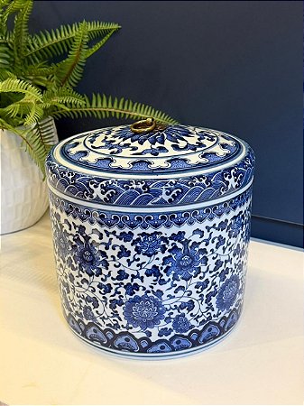 Potiche - Azul e Branco - Cerâmica - 21cm