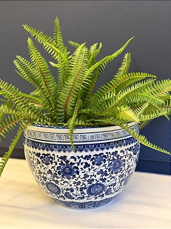 Cachepot em Cerâmica - Azul e Branco - 25CM