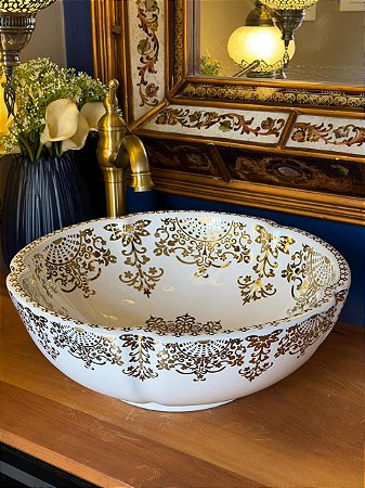 Cuba Sobrepor - Arabesco - Branco e Dourado