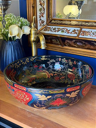 Cuba Sobrepor - Arabesco - Preto, Vermelho e Dourado