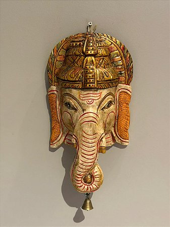 Cabeça Elefante Esculpido - Madeira - Pintado à mão