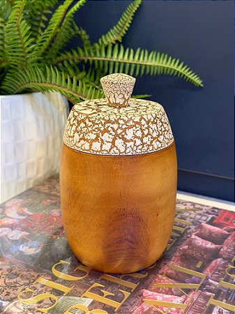 Pote - Madeira - Marrom e Branco - 16CM