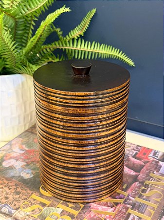 Pote - Madeira - Marrom e Preto - 18CM