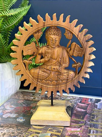 Escultura Buda - Decorativo - Madeira - Com Base