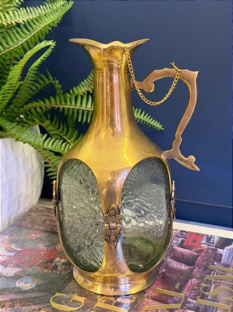 Jarra Latão - Metal e Vidro - Dourado