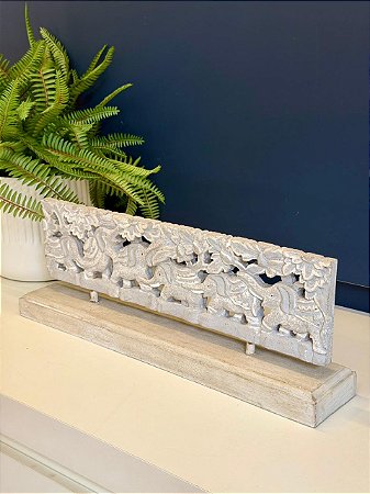 Escultura Madeira - Elefante - Branco