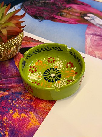 Cinzeiro Turco - Pintado á mão - Verde e Colorido