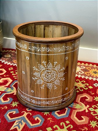 Vaso em Madeira - Pintado á Mão - 33CM