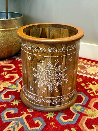 Vaso em Madeira - Pintado á Mão - 28CM