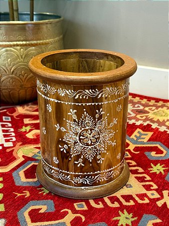 Vaso em Madeira - Pintado á Mão - 23CM