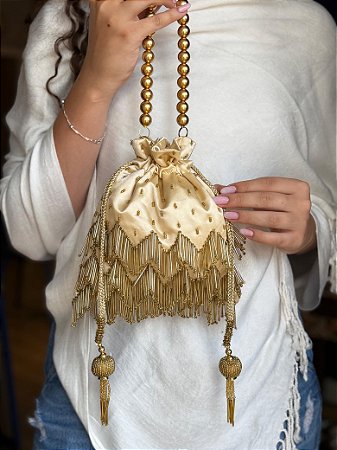 Bolsa Saquinho - Miçangas - Champagne