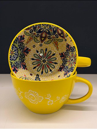 Bowl com Alça - Cerâmica - Amarelo e Colorido