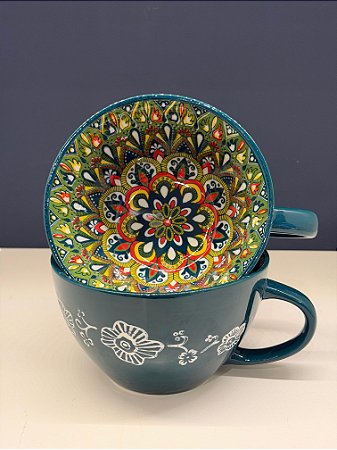 Bowl com Alça - Cerâmica - Verde e Colorido