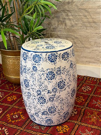 Seat Garden - Banco - Cerâmica - Flores - Azul e Branco