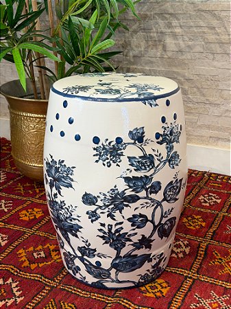 Seat Garden - Banco - Cerâmica - Flores - Azul e Branco