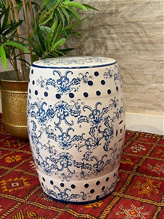 Seat Garden - Banco - Cerâmica - Flores - Azul e Branco