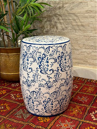 Seat Garden - Banco - Cerâmica - Flores - Azul e Branco