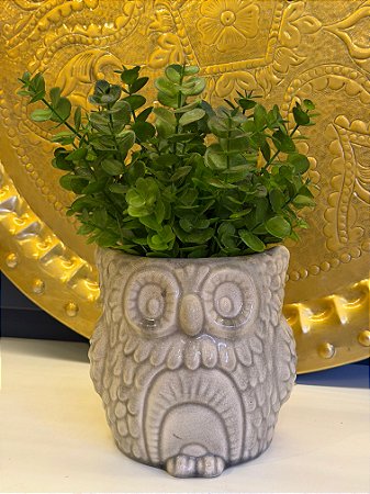 Cachepot em Cerâmica - Coruja - Off White - 10CM