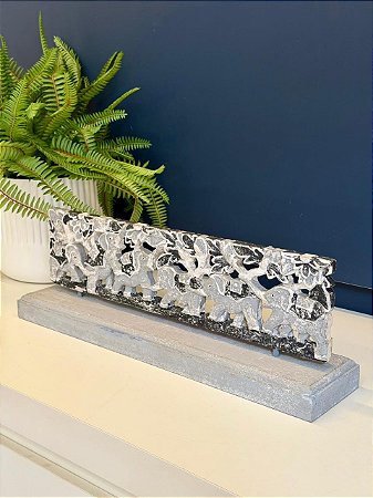 Escultura Madeira - Elefante - Preto e Cinza