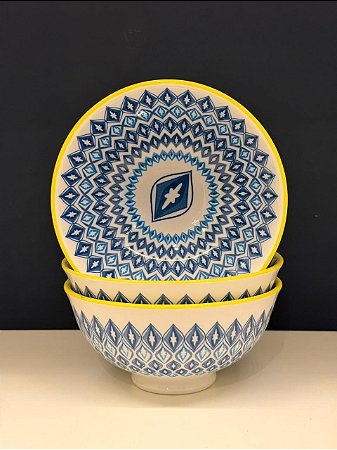 Bowl - Cerâmica - Azul e Amarelo - Tamanho Médio