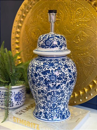 Abajur - Cerâmica - Azul e Branco - Sem Cúpula