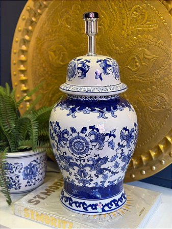 Abajur - Cerâmica - Azul e Branco - Sem Cúpula