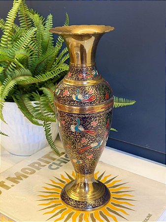 Vaso - Decorativo - Latão - Roxo e Colorido - 31CM