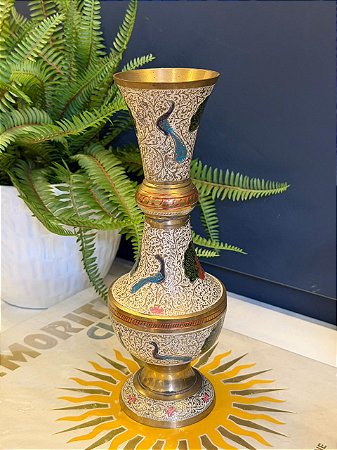 Vaso - Decorativo - Latão - Branco e Colorido - 26CM