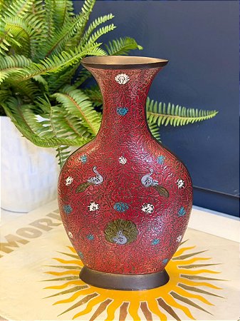 Vaso - Decorativo - Latão - Vermelho e Colorido - 22CM