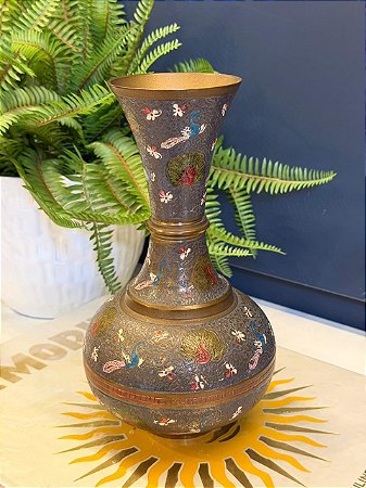 Vaso - Decorativo - Latão - Roxo e Colorido - 23CM