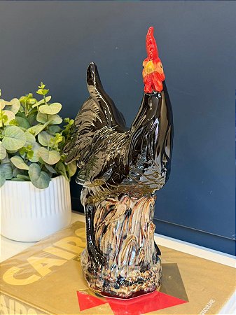 Galo Decorativo - Cerâmica - Preto - 36CM