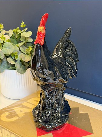 Galo Decorativo - Cerâmica - Preto Azulado - 30CM