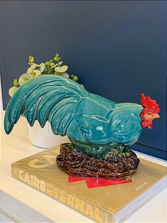 Galo Decorativo - Cerâmica - Turquesa - 24CM
