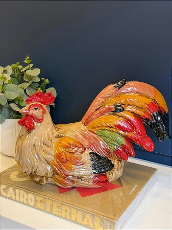 Galinha Decorativa - Cerâmica - Bege e Colorida - 24CM