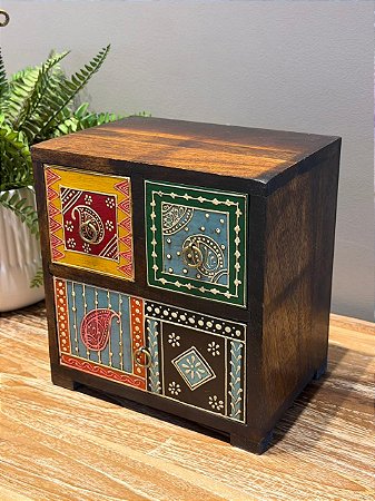 Gaveteiro Decorativo - Porta Joias - Madeira - Pintado á mão - Colorido - 23X16CM