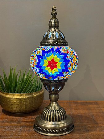 Luminária Turca M - Sem fio - Azul e Colorido