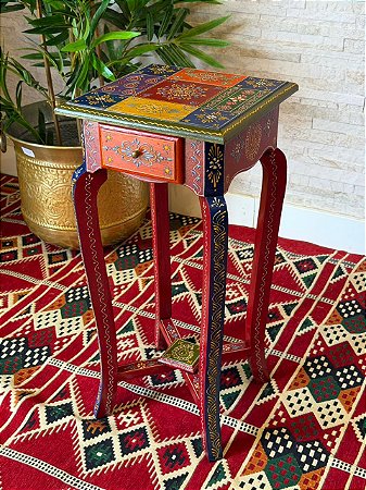 Mesa Gaveteiro - Madeira - Pintado á mão - Colorido - 60CM