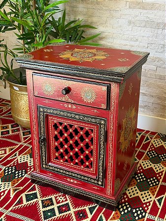 Gaveteiro em Madeira - Pintado à Mão - Vermelho e Colorido