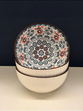 Bowl - Cerâmica - Azul e Vermelho - Tamanho Médio