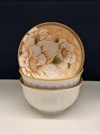 Bowl - Cerâmica - Bege e Verde - Tamanho Médio