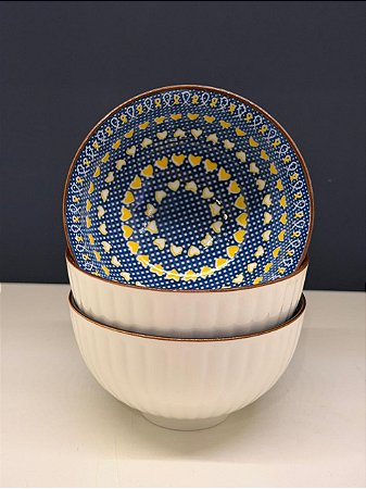 Bowl - Cerâmica - Azul e Amarelo - Tamanho Médio