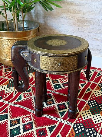 Mesa Madeira - Elefante - Aplique em Metal - Marrom e Dourado