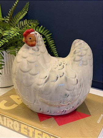 Galinha Decorativa - Cerâmica - Branco - 25CM