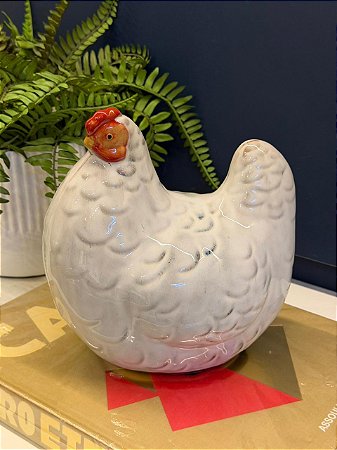 Galinha Decorativa - Cerâmica - Branco - 23CM