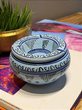 Cinzeiro Marroquino - Pintado á mão - Azul - 13CM